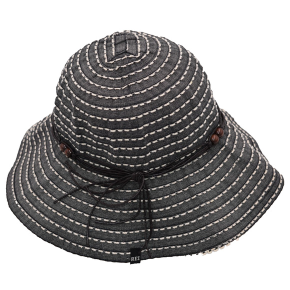 REI Womens Gray Striped Cotton Blend Floppy Wide Brim Sun Hat -- L / XL - Picture 1 of 6